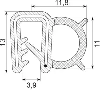 [RH0090A] SEALING SECTION 1.0-3.0 mm , 7 mm bulb on side  EPDM (10 m)